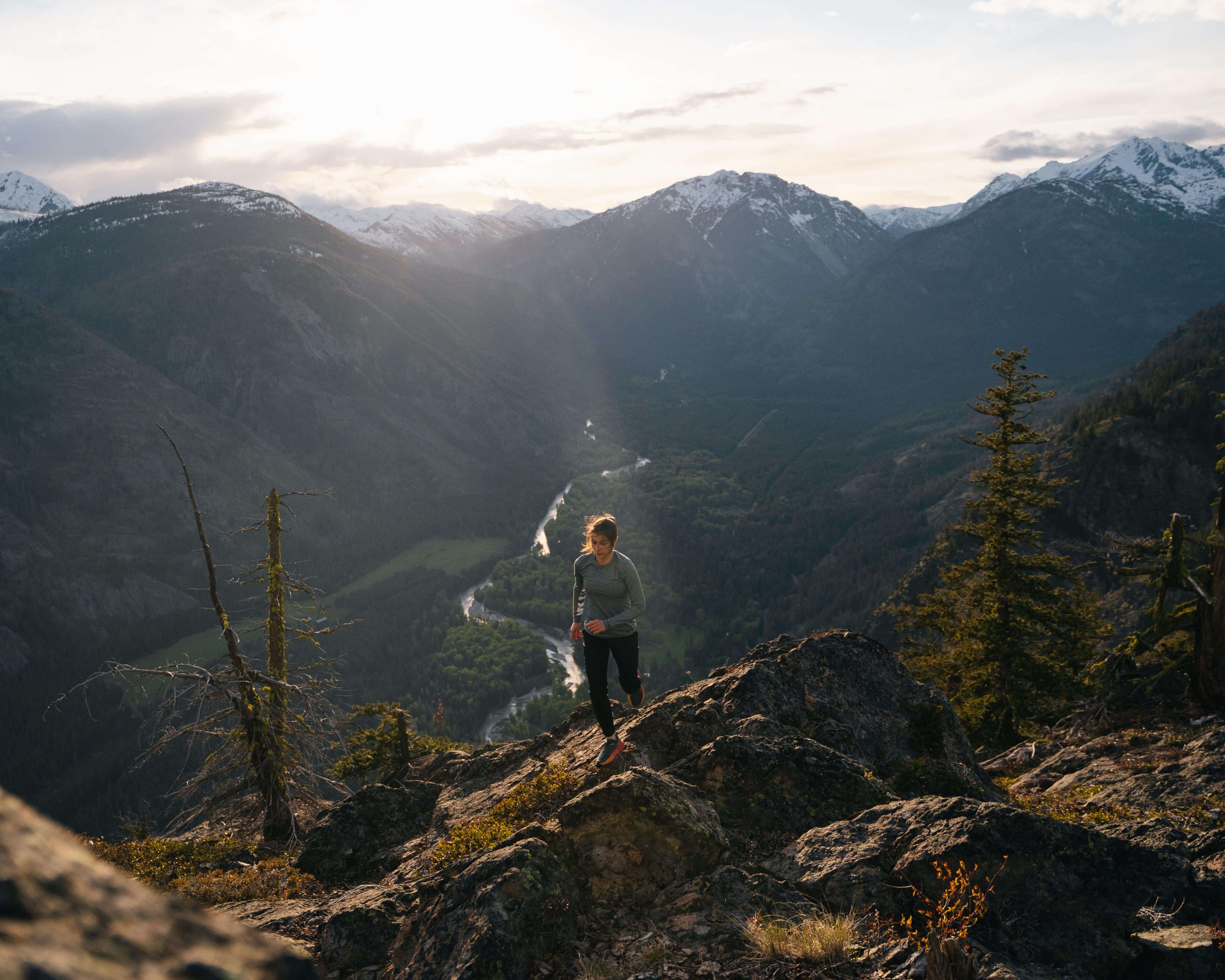 Woman hiking in Alpine Fit apparel