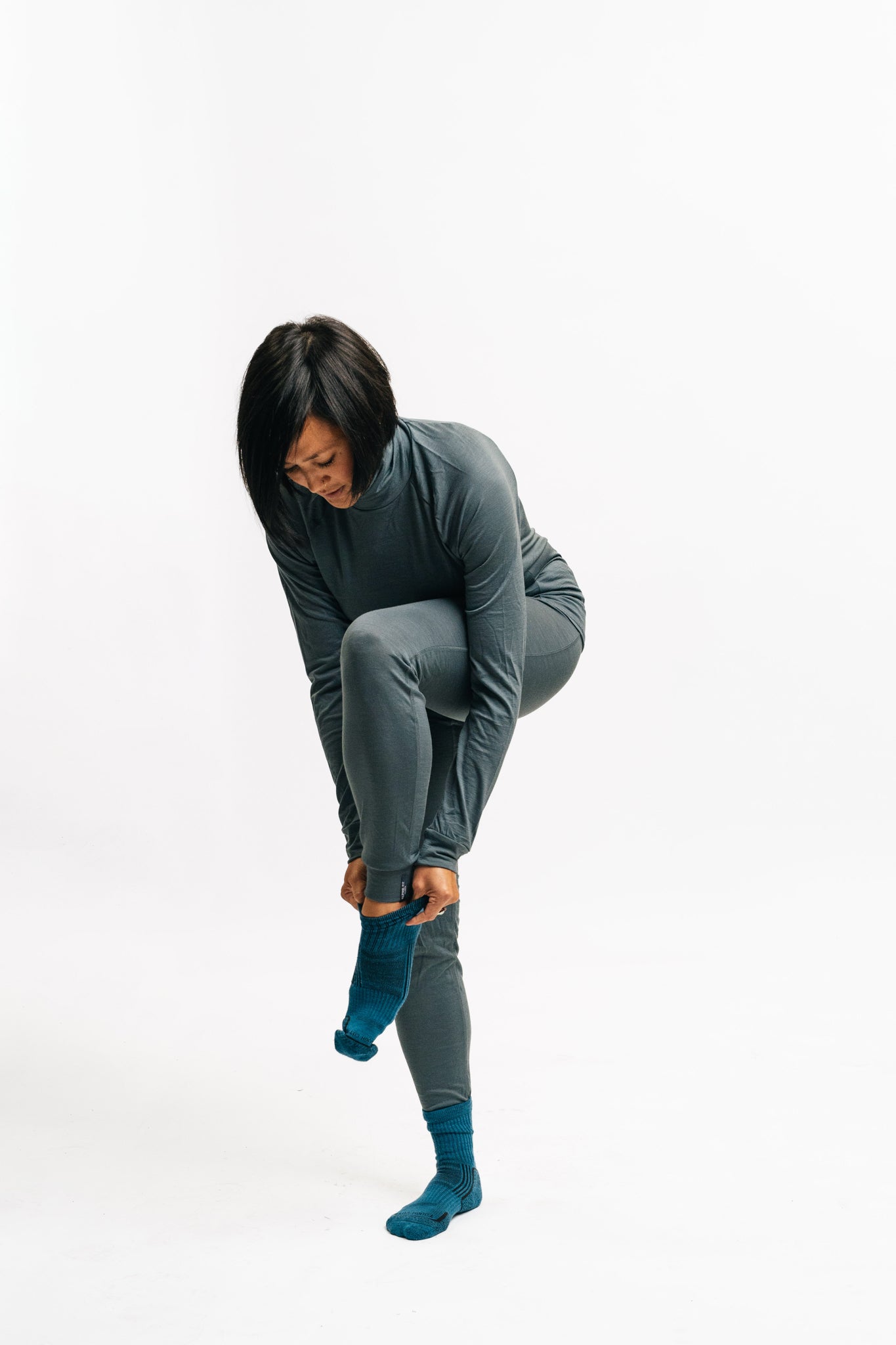 Women's merino t neck baselayer top and bottoms with Touch Cutie Womens Hiking Crew socks