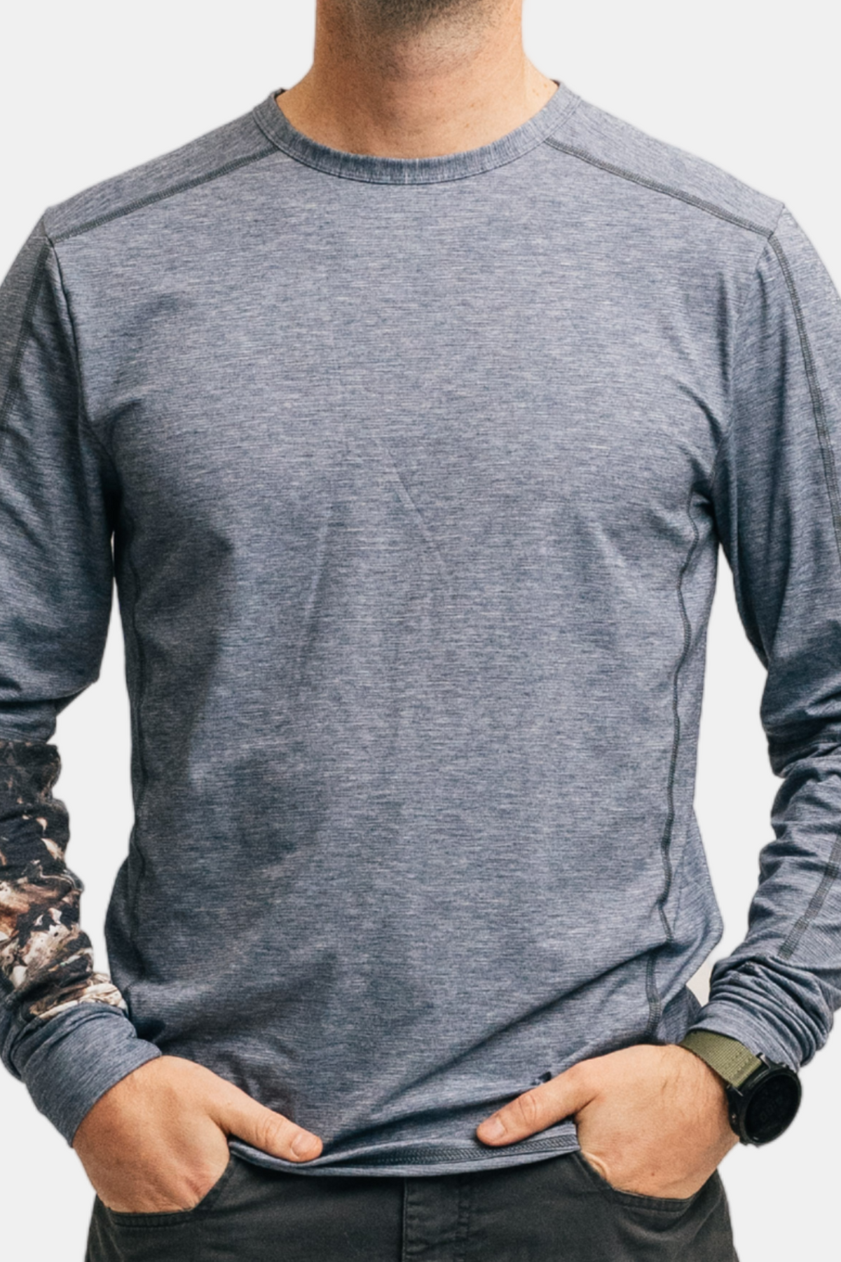 - Alpine fit mens treeline long sleeve misty bering sea blue main closeup image