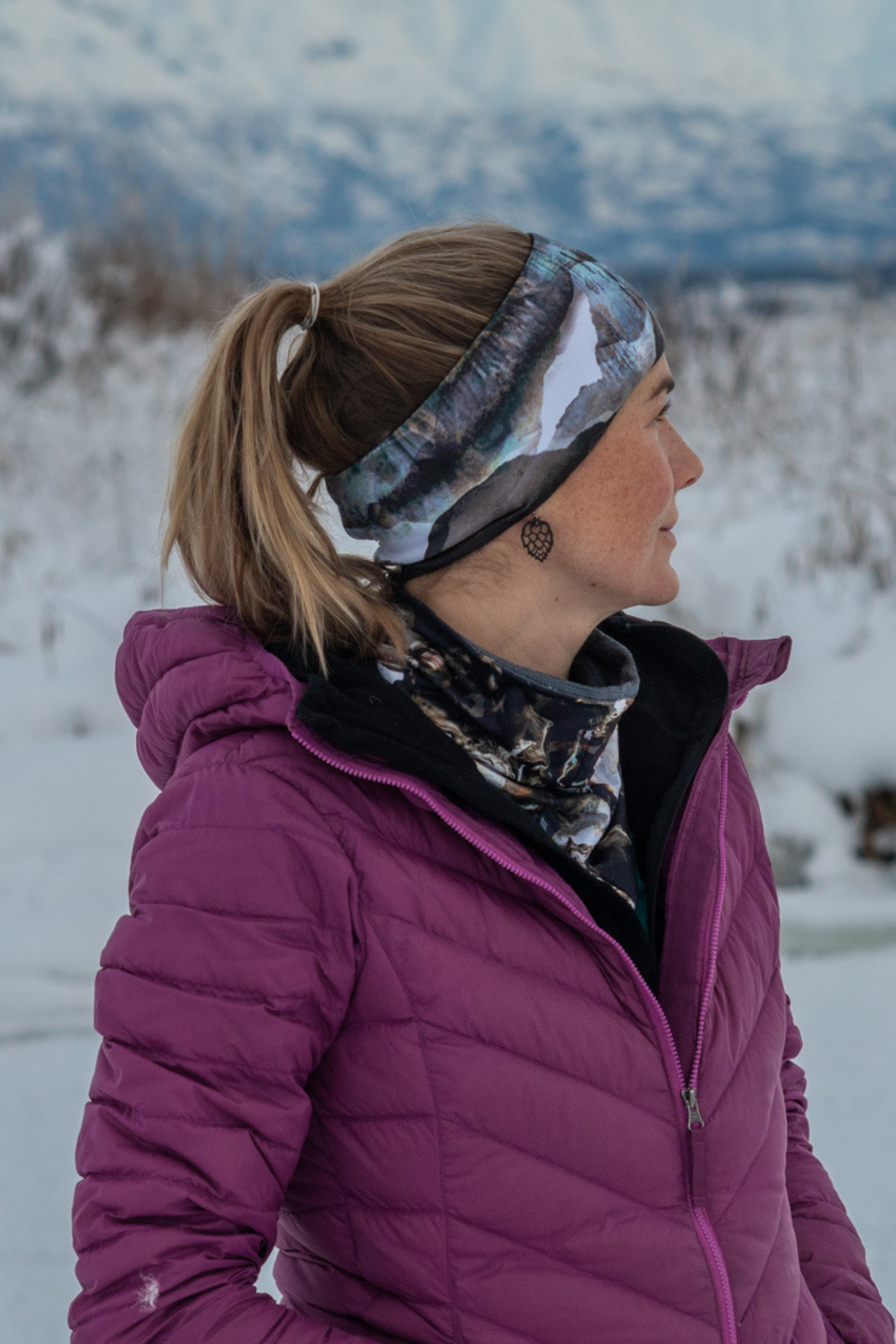 Alpine fit Merino wool lined headband chugach dusk outdoor activity image