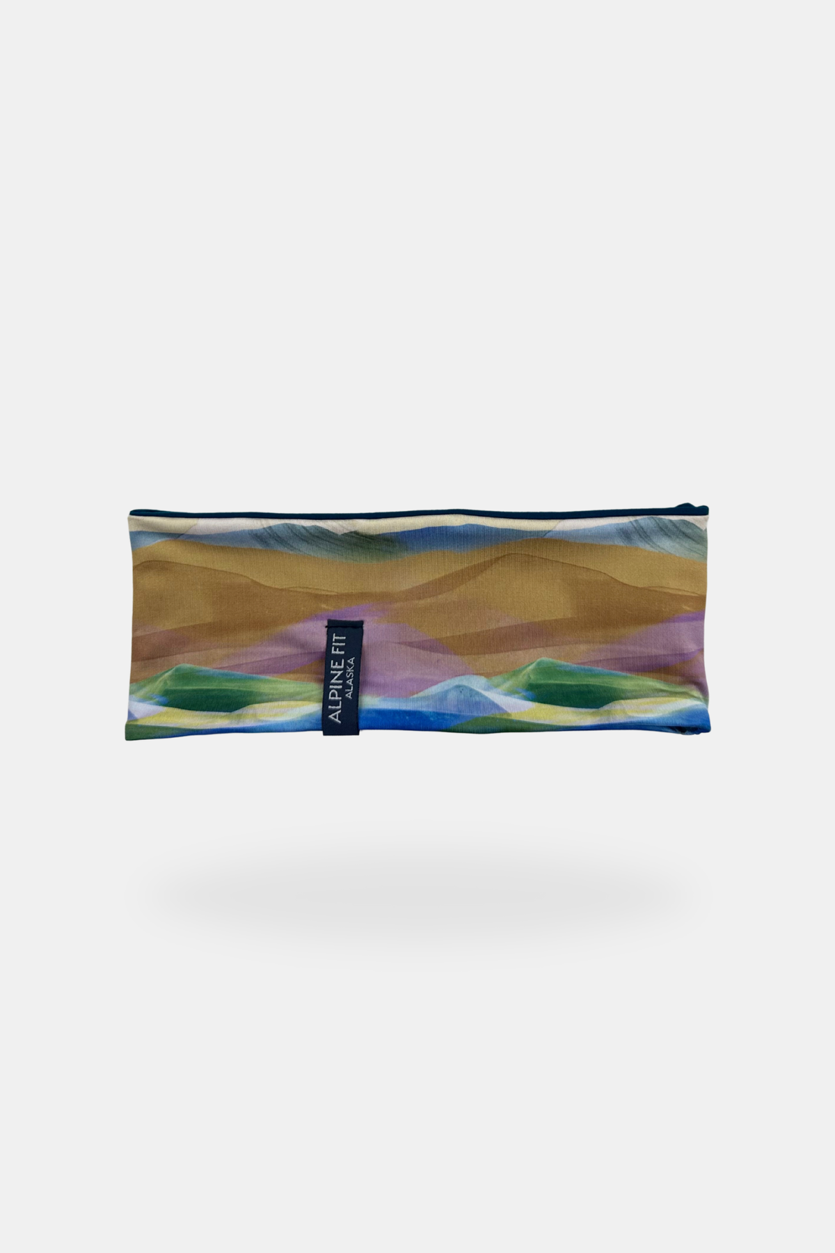 Alpine Fit Trailhead Cozy Fleece Headband Rainbow Peak, Multicolored headband with a brand logo on a white background