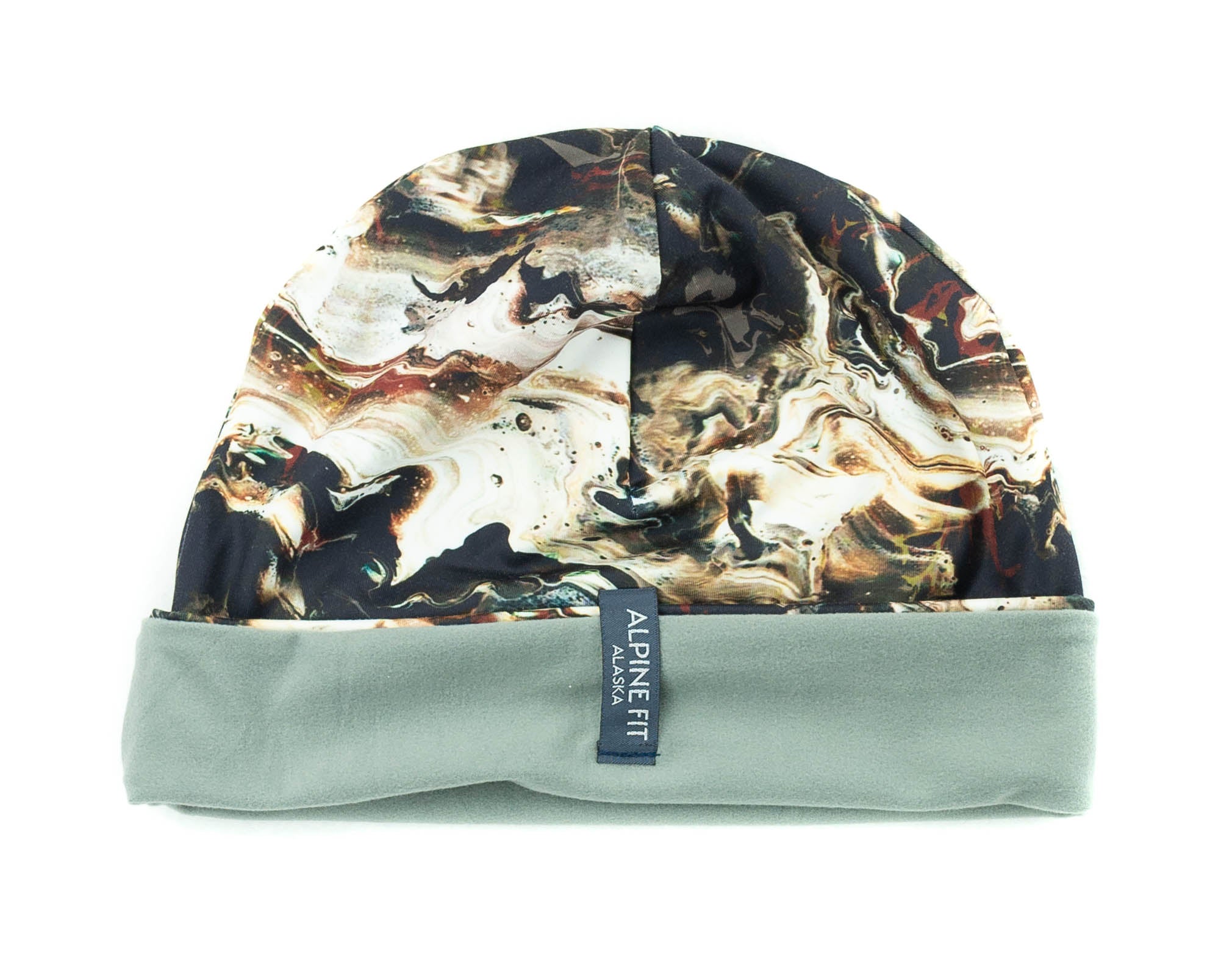 alpine fit fleece hat stone marble print flat lay fold up