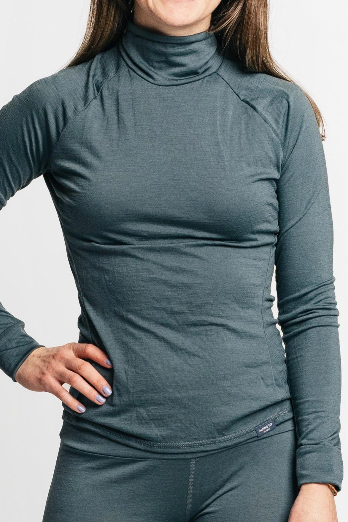 - Alpine fit merino wool isostatic t neck top slate main closeup image