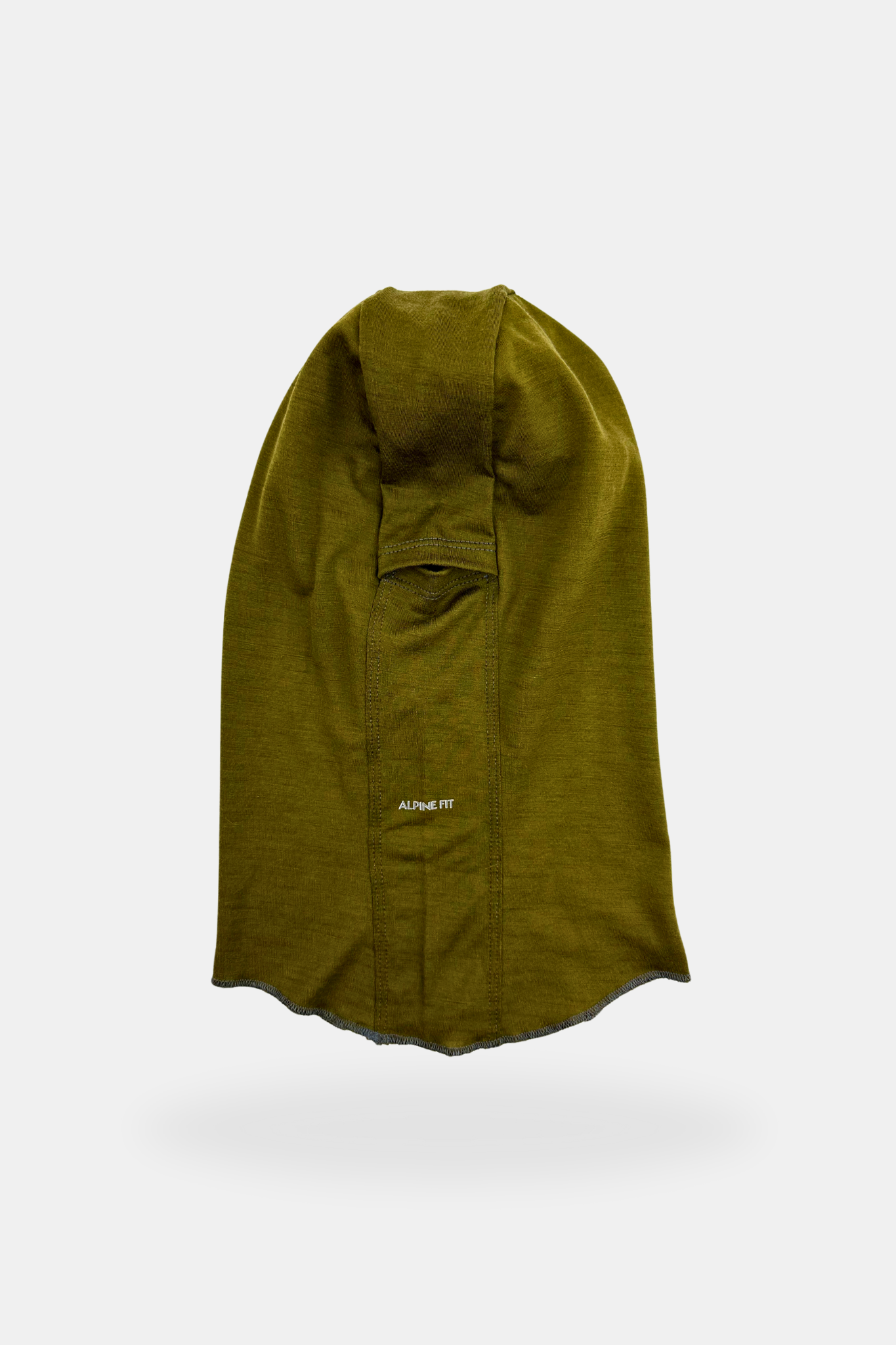 Alpine fit Merino wool balaclava kelp green back image