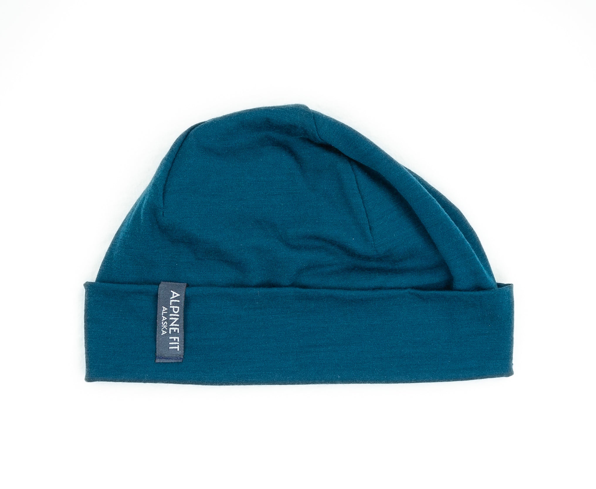 alpine fit merino wool hat blue flat lay fold up