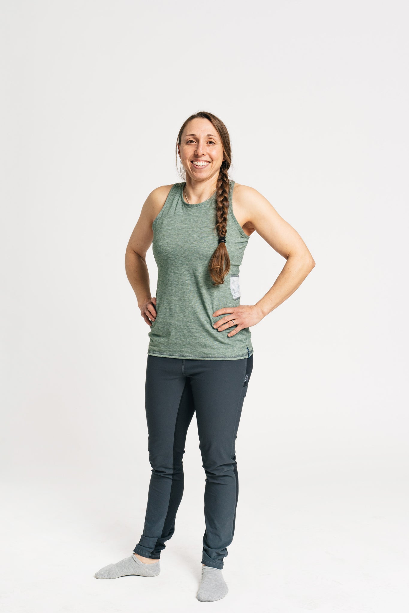 alpine fit tank top on model front view