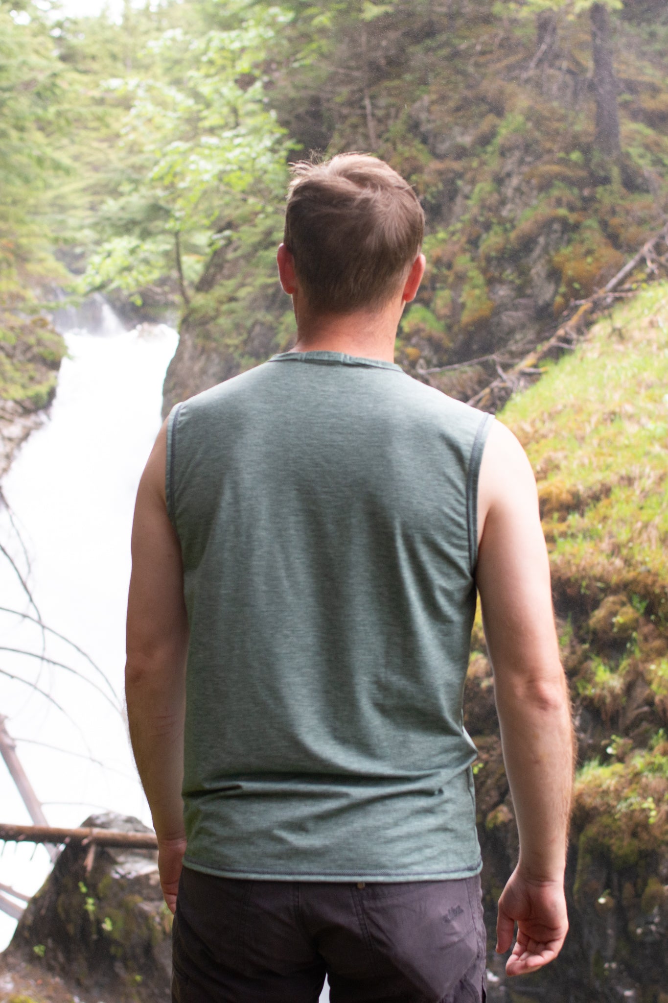 alpine fit sleeveless shirt on male outside back